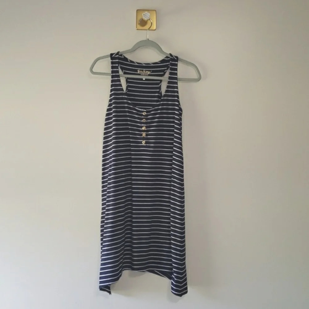 Lily Pulitzer Jennalyn 100% Pima Cotton Swing Dress XS Navy Blue White Stripe